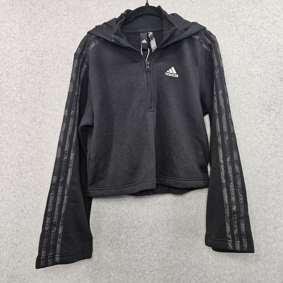 Adidas Women's Floral Graphic 3-Stripes Fleece Cropped Loose Fit Hoodie Size XS - Picture 2 of 12